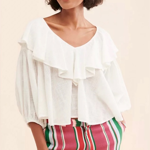 NWT Free People Zuri Ruffle Blouse in Ivory - Picture 6 of 16